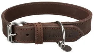 Lederhalsband RUSTIC - dunkelbraun M: 37-44cm/25mm