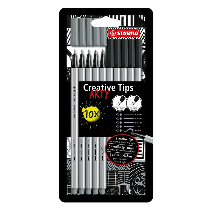 Hauptproduktbild Kreativní set STABILO Creative Tips 10 ks sada - černá, středně šedá