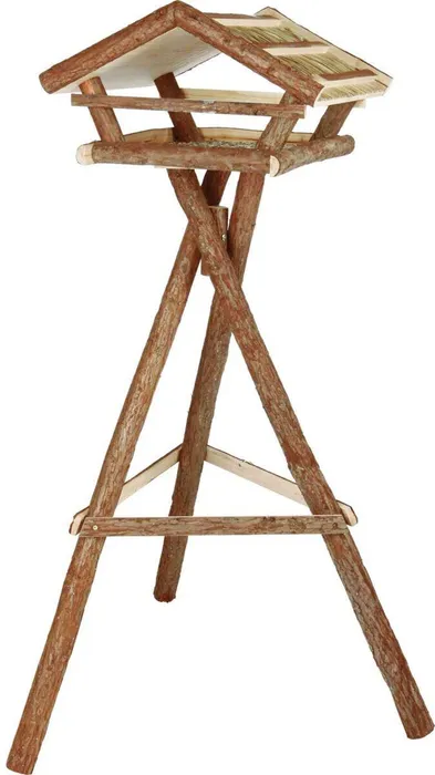 Hauptproduktbild Krmítko pro venkovní ptactvo, se stříškou, na trojnožce, borové dřevo, 48x27x46 cm