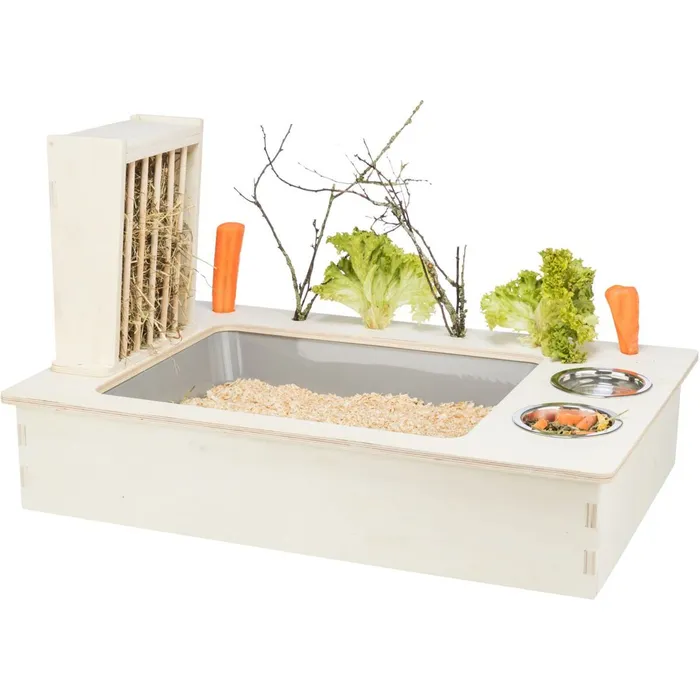 Hauptproduktbild Krmná stanice - bar + misky, jesličky - 70 x 41 x 47 cm, dřevo/nerez/plast