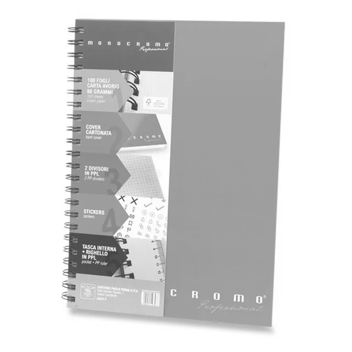 Hauptproduktbild Kroužkový blok Pigna Monocromo Professional A4, čtverečkovaný, 100 listů, mix barev