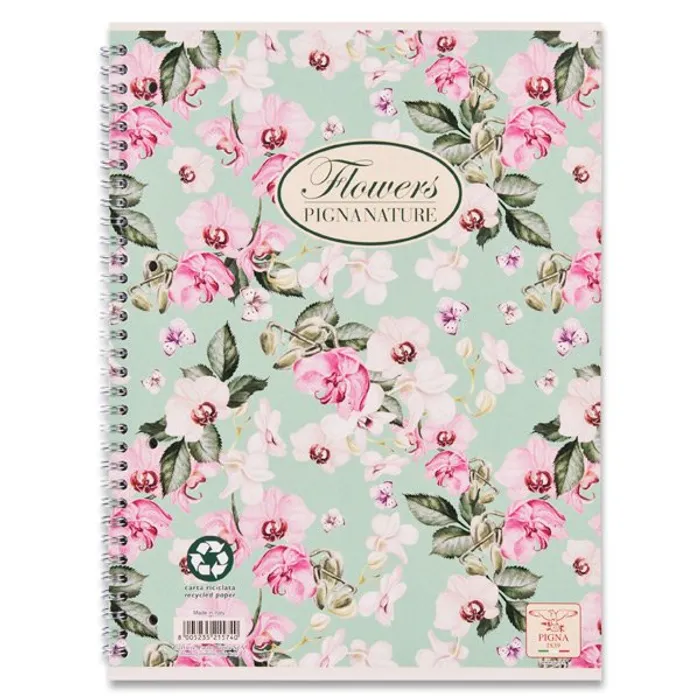 Hauptproduktbild Kroužkový blok Pigna Nature Flowers A4, linkovaný, 60 listů, mix motivů