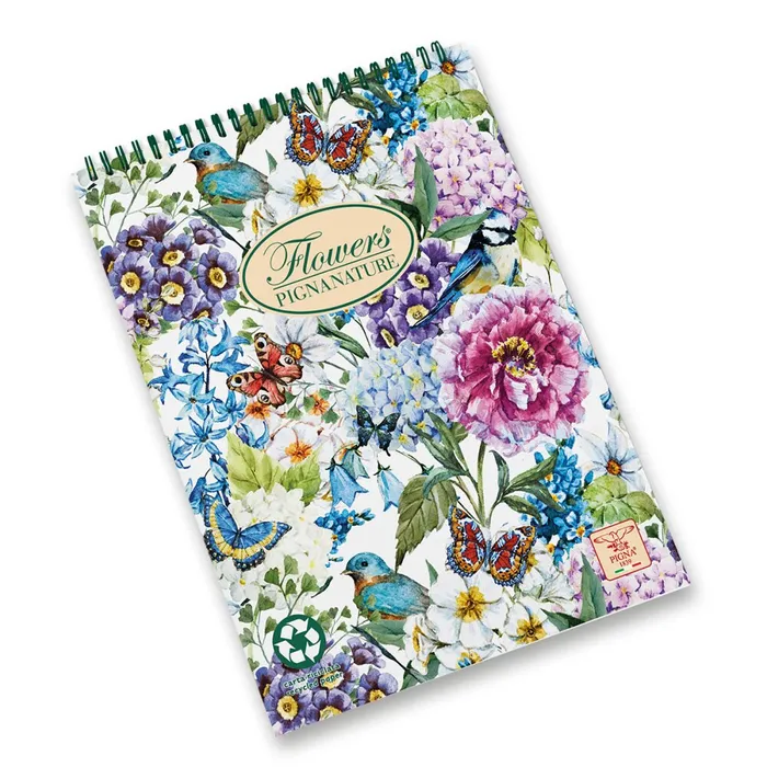 Hauptproduktbild Kroužkový blok Pigna Nature Flowers A5, čtverečkovaný, 50 listů, mix motivů