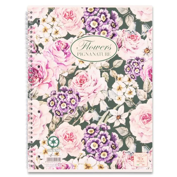 Hauptproduktbild Kroužkový blok Pigna Nature Flowers A5, čtverečkovaný, 60 listů, mix motivů