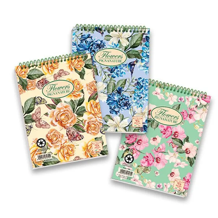 Hauptproduktbild Kroužkový blok Pigna Nature Flowers A6, čtverečkovaný, 60 listů, mix motivů