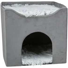 Kukaň HARVEY Samt mit Dachbett, 38 x 38 x 38 cm, grau/weiß-schwarz