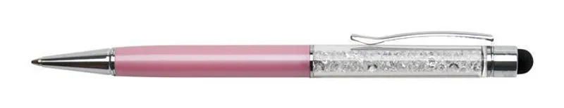 Hauptproduktbild Kuličkové dotykové pero s bílými krystaly "MADE WITH SWAROVSKI ELEMENTS",, růžová, 14 cm
