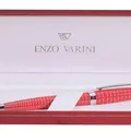 Weiteres Produktbild Kugelschreiber "Faggio", blau, drehbar, rotes gestreiftes Gehäuse, verchromter Clip, ENZO V