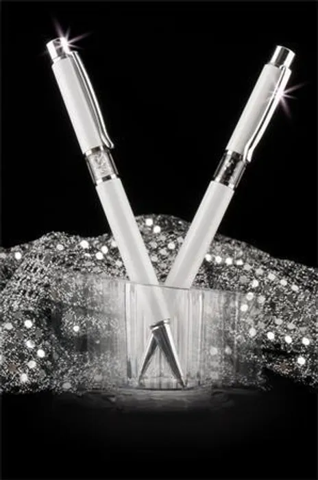 Hauptproduktbild Kuličkové pero s krystaly SWAROVSKI®, bílá, ve středu těla s bílými krystaly