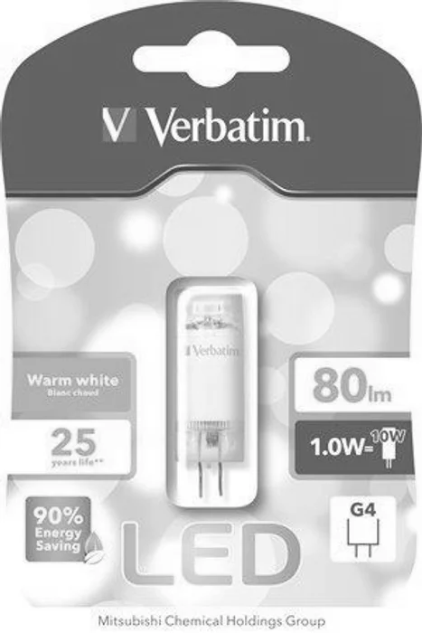 Hauptproduktbild LED žárovka, teplá bílá, blister, G4 patice, 80lm, 1W, 2700K, VERBATIM