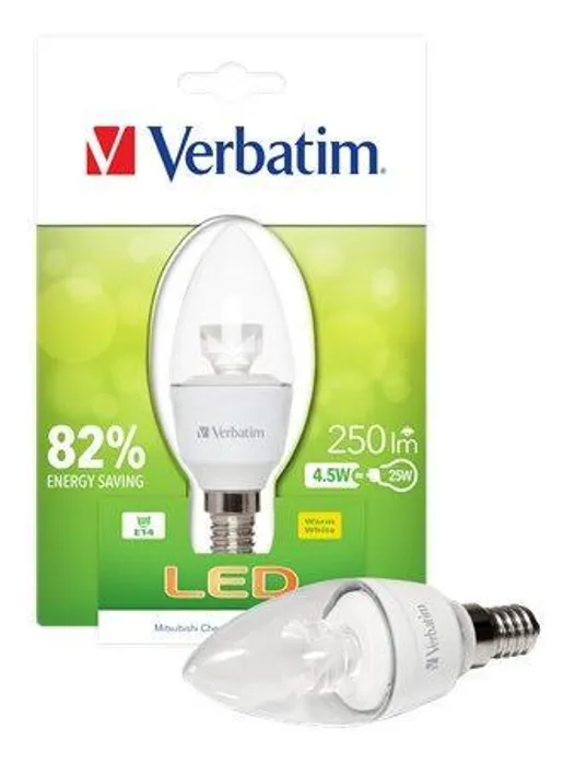 Hauptproduktbild LED žárovka, teplá bílá, Classic B - svíčková, E14, 250lm, 4,5W, 2700K, VERBATIM