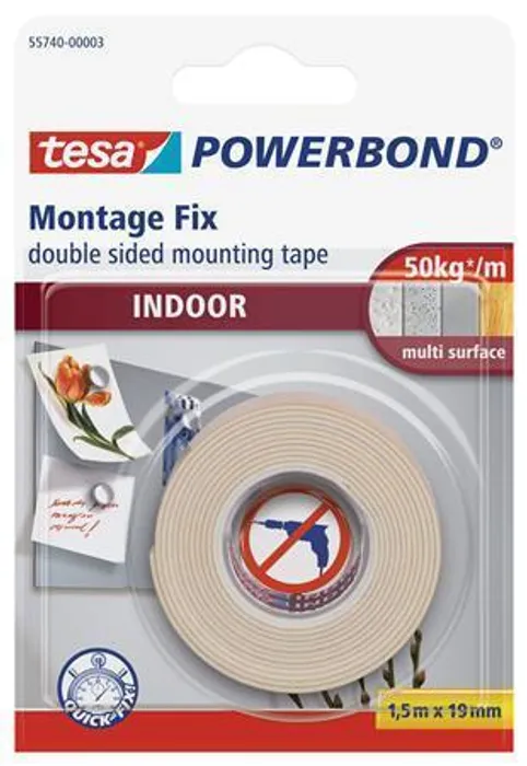 Hauptproduktbild Lepicí páska "Powerbond 55740", oboustranná, pro interiér, 19 mm x 1,5m, TESA