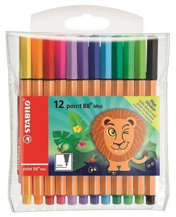 Hauptproduktbild Linery "Point 88 Mini Funnimals", sada 12 různých barev, 0,4 mm, STABILO