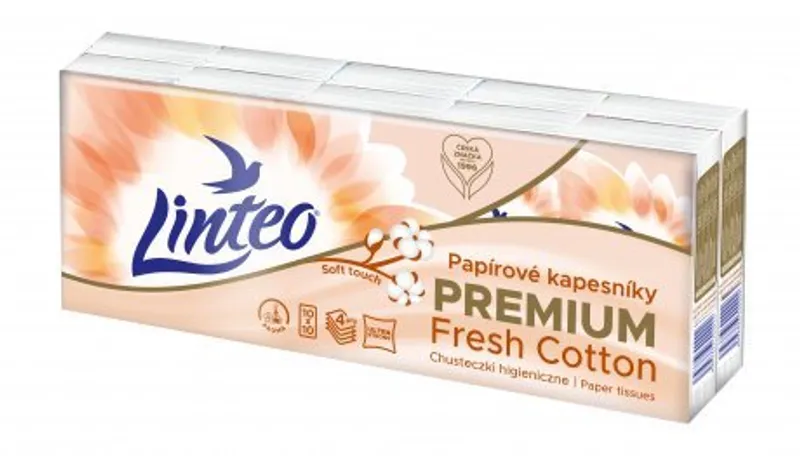 Hauptproduktbild Linteo Premium hygienické kapesníky s vůní bavlny 4 vrstvé [10 x 10 = 100 ks]