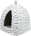 MILA Plüschhöhle mit Kissen, 32 × 42 × 32 cm, weiß/grau