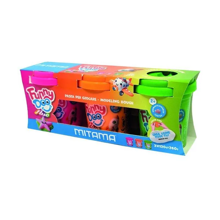 Hauptproduktbild Modelína FUNNY DOO, sada 3 nenonové barvy, 3x120 g, oranžová, růžová, zelená, MITAMA 63849