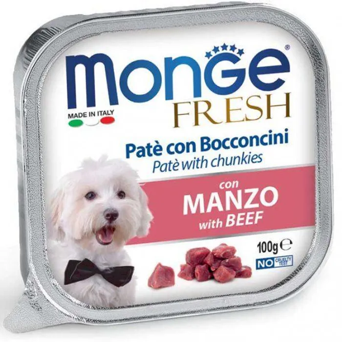 Hauptproduktbild MONGE FRESH - paštika a kousky s hovězím 100 g pro psy