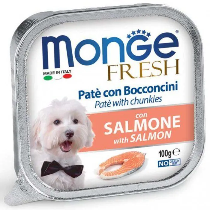 Hauptproduktbild MONGE FRESH - paštika a kousky s lososem 100 g pro psy