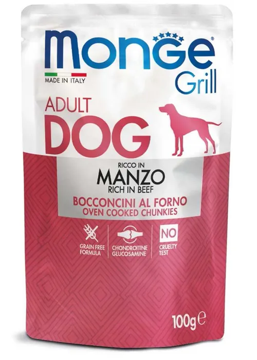 Hauptproduktbild MONGE GRILL kapsička s hovězím masem pro psy 100 g
