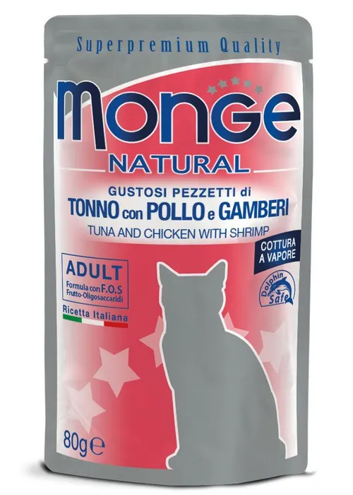 Hauptproduktbild MONGE NATURAL kapsička tuňák a kuře v želé s krevetami pro kočky80g