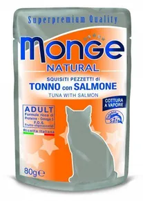 MONGE NATURAL Taschenthunfisch in Gelee mit Lachs für Katzen 80 g