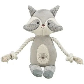 Waschbär mit Seil, Spielzeug mit Geräuschen, 33 cm, Plüsch/Gewebe/Seil