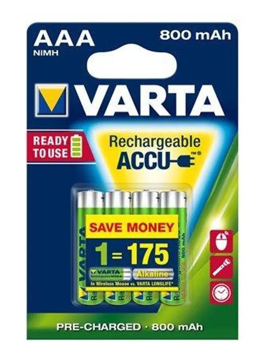Hauptproduktbild Nabíjecí baterie, AAA (mikrotužková), 4x800 mAh, přednabité, VARTA "Longlife Accu"