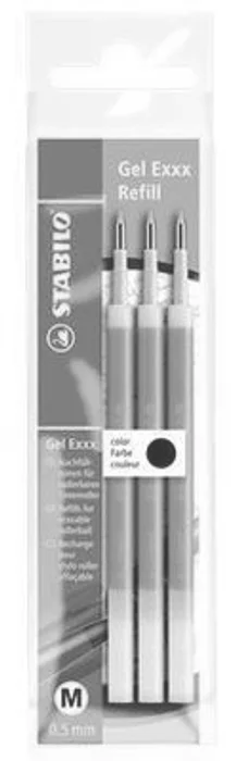 Hauptproduktbild Náplň do rolleru "Gel Exxx", černá, 0,5 mm, gumovací, STABILO [3 ks]
