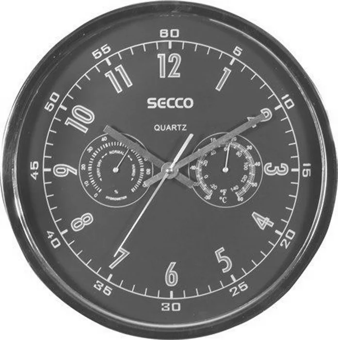 Hauptproduktbild Nástěnné hodiny, chrom, 30 cm, hygrometer, teploměr, SECCO