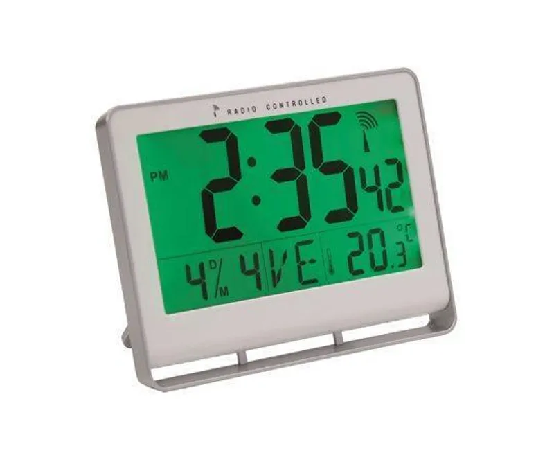Hauptproduktbild Nástěnné hodiny "Horlcdnew", radio-control, LCD displej, 22x20 cm, ALBA, stříbrné