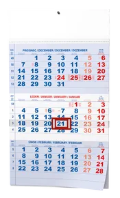 Wandkalender - Dreimonatskalender - A3 (mit internationalen Feiertagen) - blau