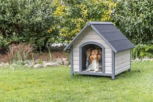 NATURA bouda pro psa se sedlovou střechou, M-L: 83 x 87 x 101 cm, šedá