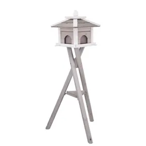 natura Outdoor Dreibein-Futterspender, 46 × 35 × 46 cm/ 1,36 m, Kiefernholz, grau/weiß