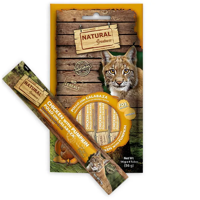 Hauptproduktbild Natural Greatness Creamy DIGEST, funkční pamlsek - kuře, dýně, 4 x 14 g