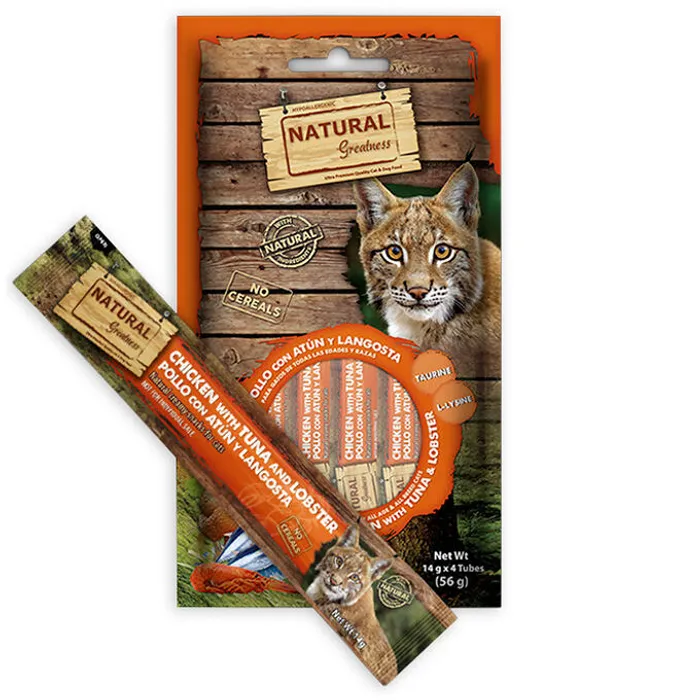Hauptproduktbild Natural Greatness Creamy IMUNITY, funkční pamlsek - kuře, tuňák, humr, 4 x 14 g