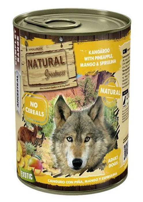 Hauptproduktbild Natural Greatness klokan, ananas, mango, spirulina - EXOTIC konzerva pro psy 400 g