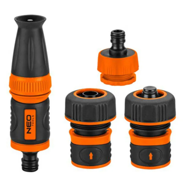 Hauptproduktbild NEO TOOLS sada rozprašovač, 2 rychlospojky přípojka na kohoutek, 3/4", oranžovo-černá, 15
