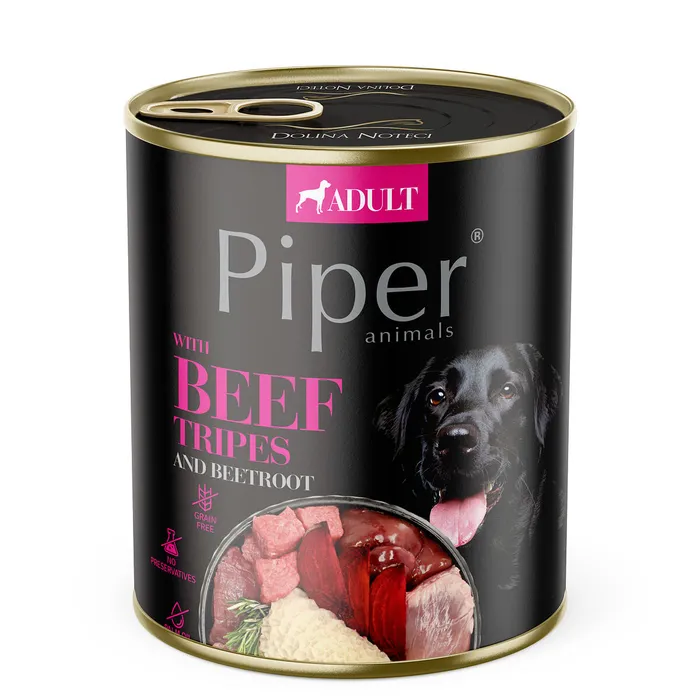 Hauptproduktbild NEW PIPER s hovězími žaludky a červenou řepou, konzerva pro psy 800g