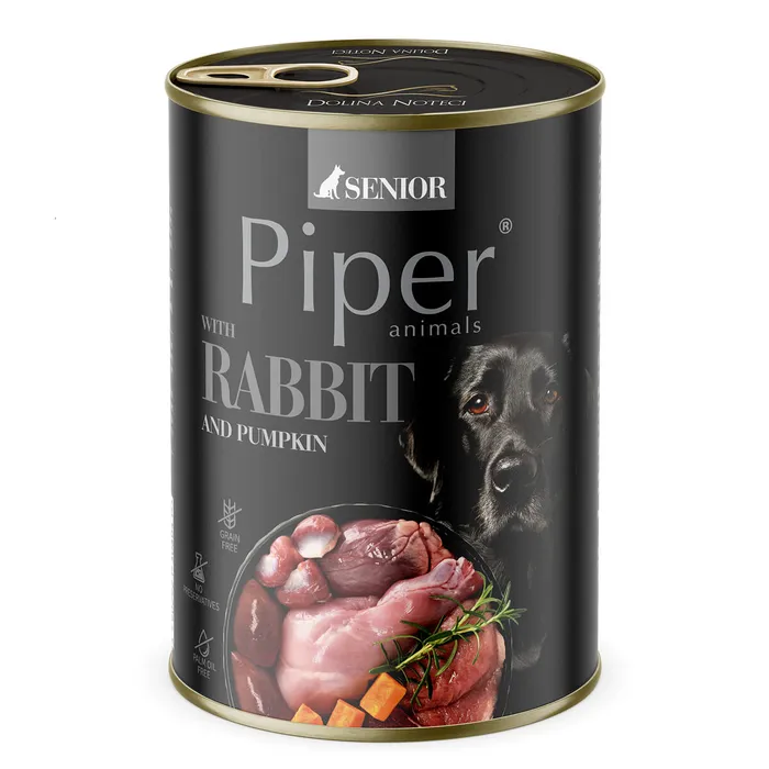 Hauptproduktbild NEW PIPER SENIOR s králíkem a dýní, konzerva pro psy 400 g