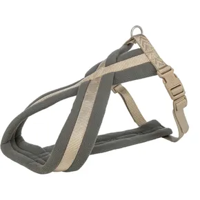 Nylonový postroj PREMIUM podšitý, písková/grafit M:hruď:45-80cm/25mm