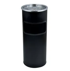 Mülleimer mit Aschenbecher, Metall, schwarz