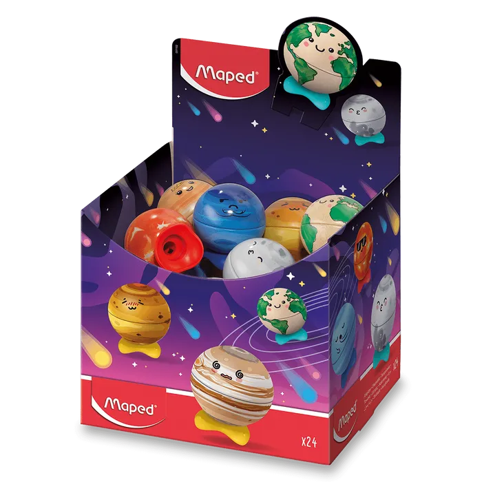 Hauptproduktbild Ořezávátko Maped Planet - 1 otvor, mix motivů, 1 ks