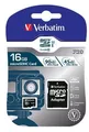 Speicherkarte, microSDHC, 16 GB, Klasse 10 UHS I, mit Adapter, VERBATIM "PRO"