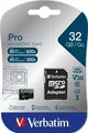 Speicherkarte, microSDHC, 32GB, Class 10 UHS I, mit Adapter, VERBATIM "PRO"