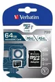 Speicherkarte, microSDXC, 64GB, Class 10 USH-I, mit Adapter, VERBATIM "PRO"