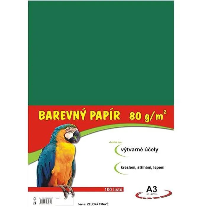 Hauptproduktbild papír pro výtvarnou výchovu A3/100/80g tmavě zelený