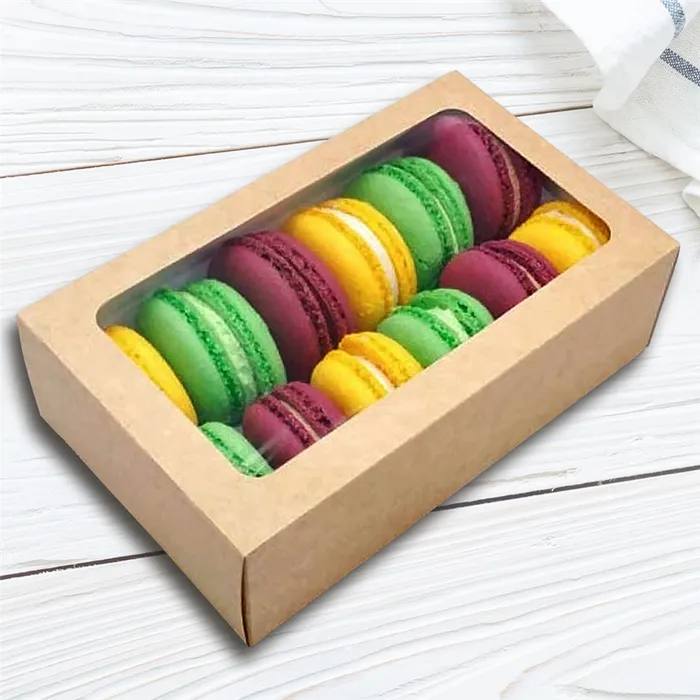 Hauptproduktbild Papírová krabička EKO na makronky 180x55x55 mm hnědá s okénkem [50 ks]