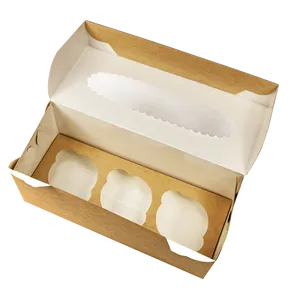 ECO-Papierbox für Muffins 250x100x100 mm braun mit Fenster [25 Stück]