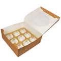 ECO-Papierbox für Muffins 250x250x100 mm braun mit Fenster [25 Stück]