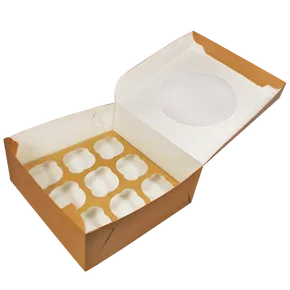 ECO-Papierbox für Muffins 250x250x100 mm braun mit Fenster [25 Stück]